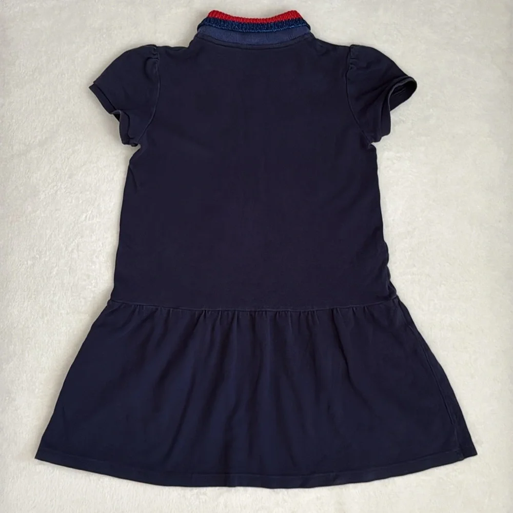 Gucci | Heart Patch Stripe Knit Collar Short Sleeve Pique Polo Dress Navy Blue 8 - Picture 10 of 16